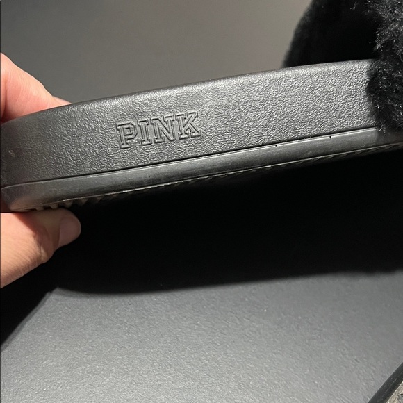 PINK Victoria's Secret Black Plush Slides - Picture 4 of 4